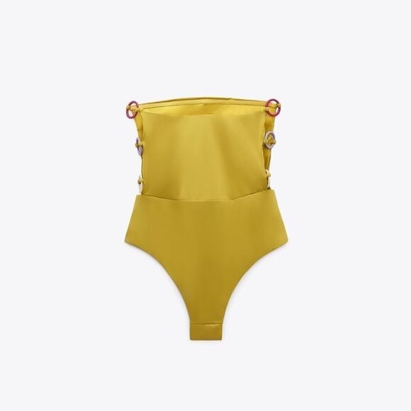 Zara strapless swimsuit with geometric pieces NWT